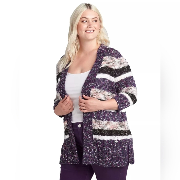 Lane Bryant Sweaters - New Lane Bryant Purple Striped Open-Front Cardigan Size 22/24 (3X)